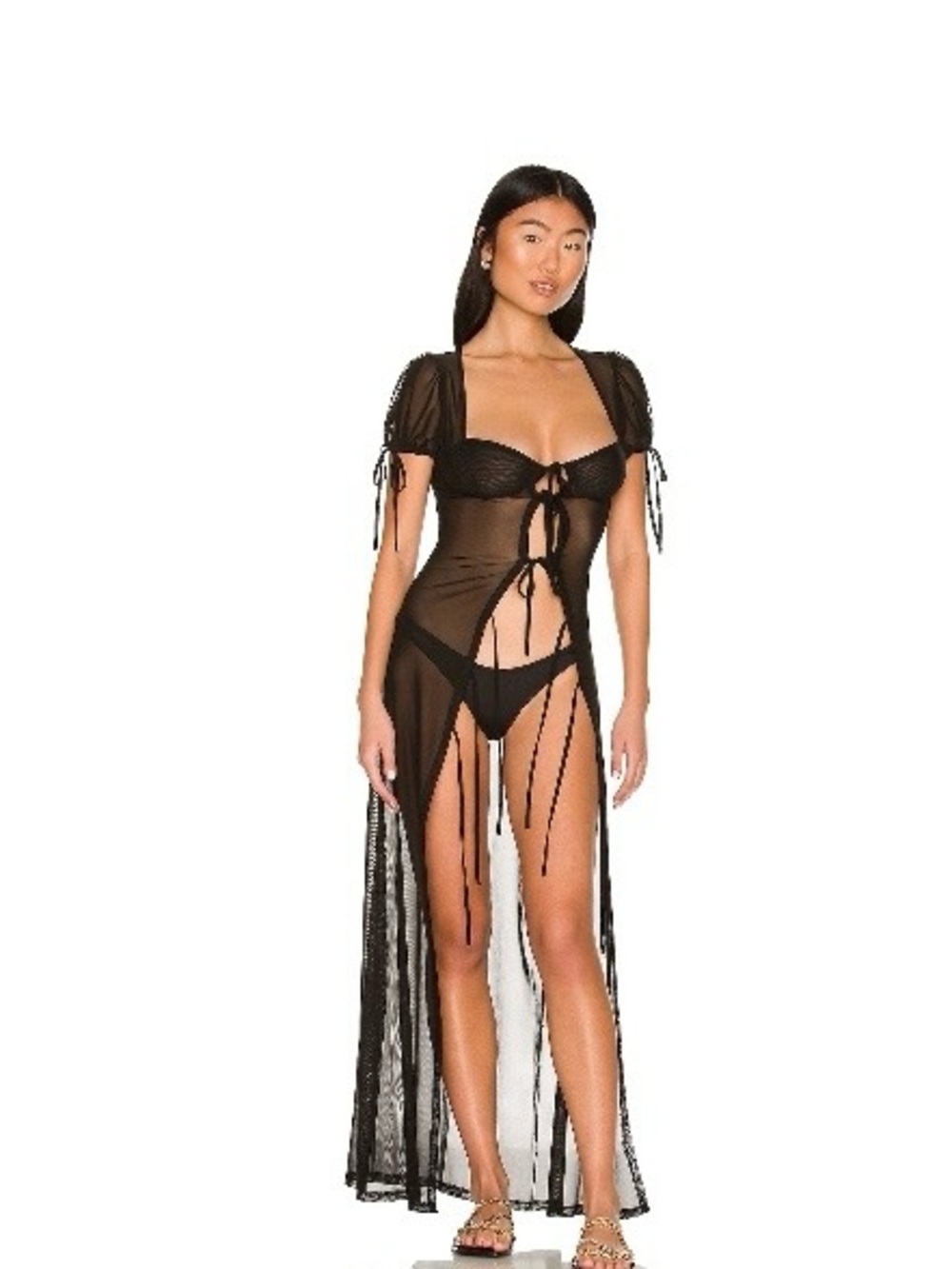 REVOLVE Black Sheer Tie-Front Swim Coverup